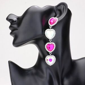 Rhinestone Trim Heart Stone Link Earrings